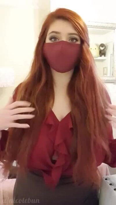 Masked girl gets excited while revealing big breasts